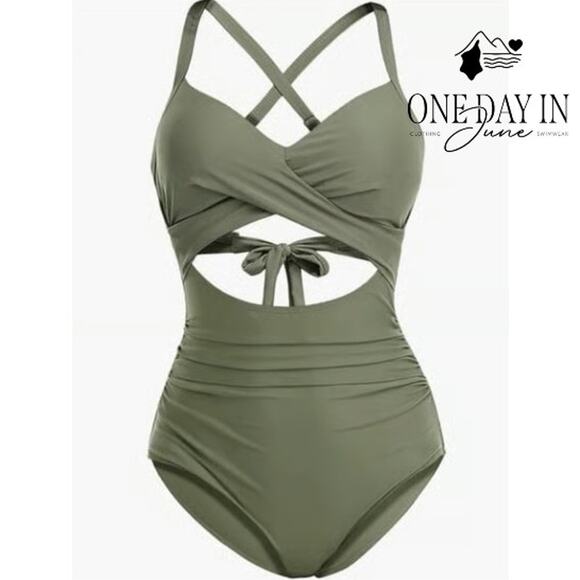Eomenie Cross Front Cut Out One Piece Swimsuit Size L - Picture 1 of 6